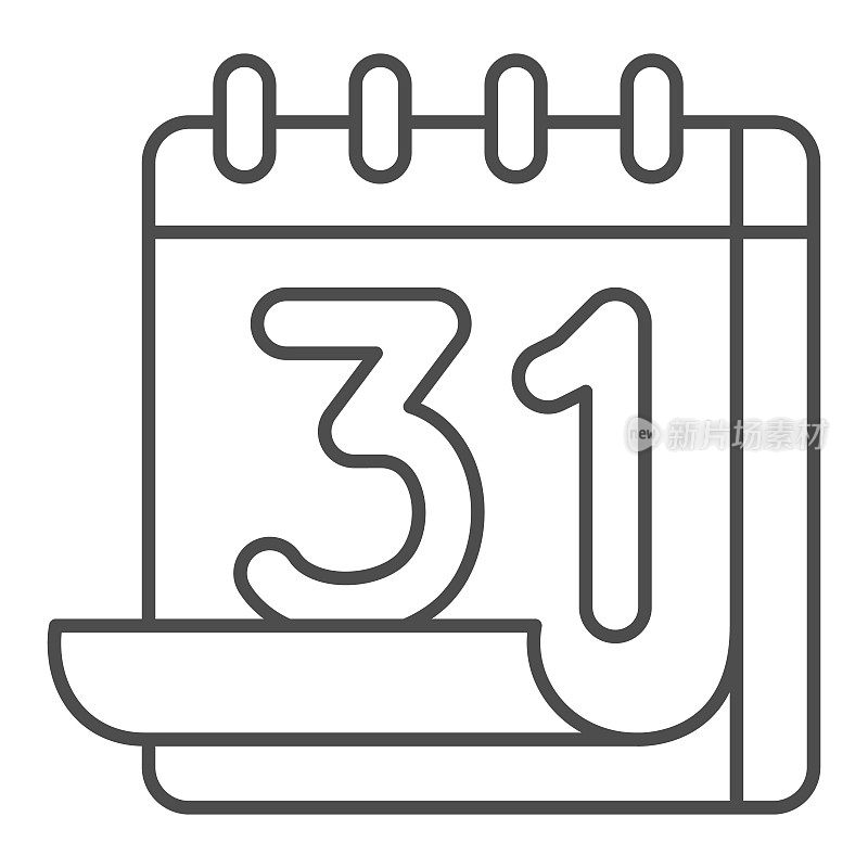 Calendar 31st thin line icon, important dates concept, calendar sheet sign on white background, thirty-first number on calendar icon in outline style for mobile concept. Vector graphics.